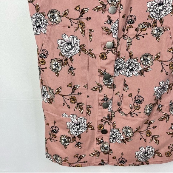 Love, Fire Light Pink Floral Button Down Overall Dress M - Picture 6 of 6